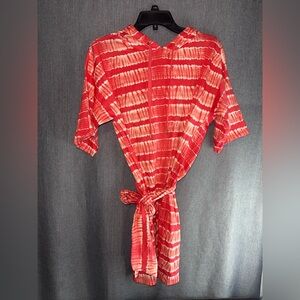 Michael Kors Red and White Tie-Dye Beach Cover